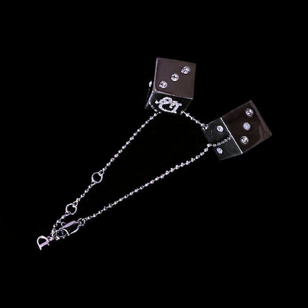 Vintage Christian DIOR Silver Tone Crystal 7” Dice Charm Bracelet Fall 2004 - Picture 8 of 9